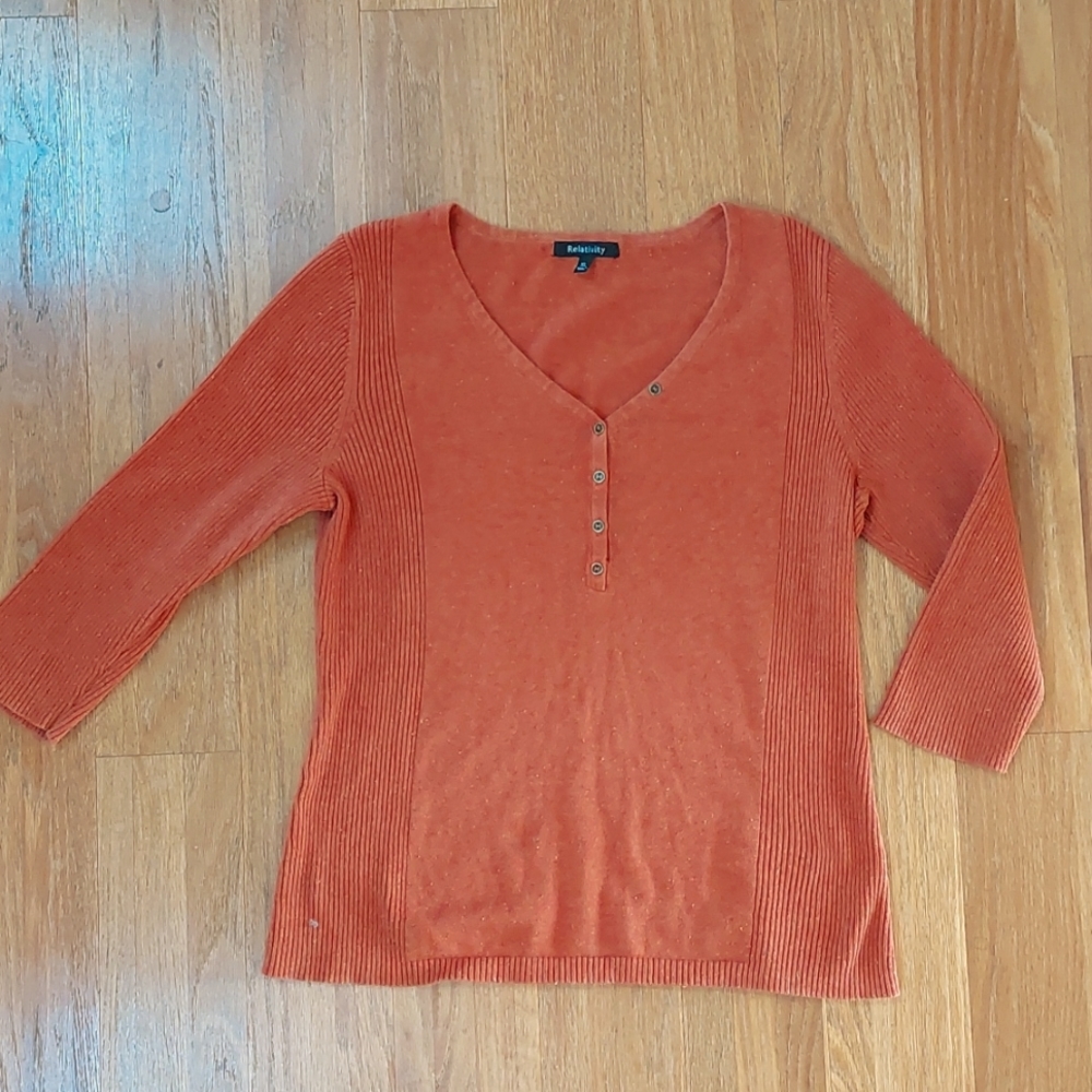 Relativity Womens XL Burnt Orange V-Neck Sweater Button Accents